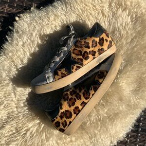 Golden Goose Super-Star Leopard Print Calf Hair Designer Sneakers Size EU 37